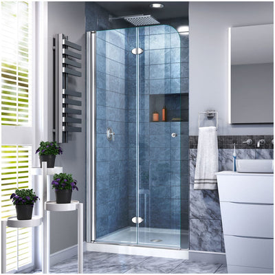 AquaFold 72" High x 33 1/2" Wide Pivot Frameless Shower Door with Clear Glass - image 1