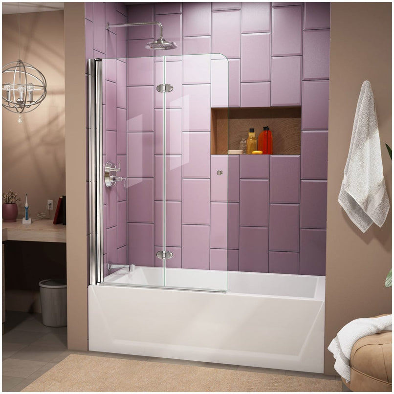 AquaFold 58" High x 36" Wide Pivot Frameless Tub Door with Clear Glass - image 1