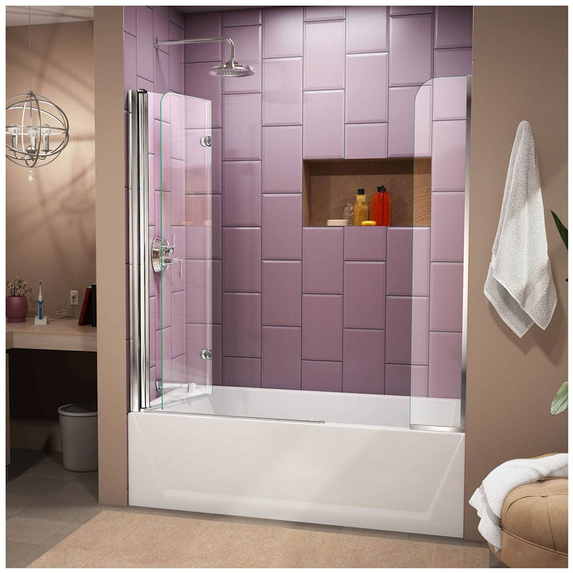 AquaFold 58" High x 60" Wide Pivot Frameless Tub Door with Clear Glass - image 7