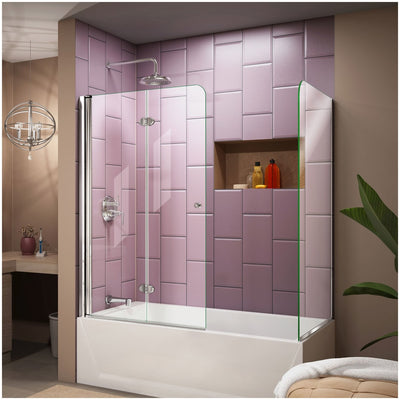 AquaFold 58" High x 56" Wide x 30" Deep Pivot Frameless Shower Enclosure with Clear Glass - image 1