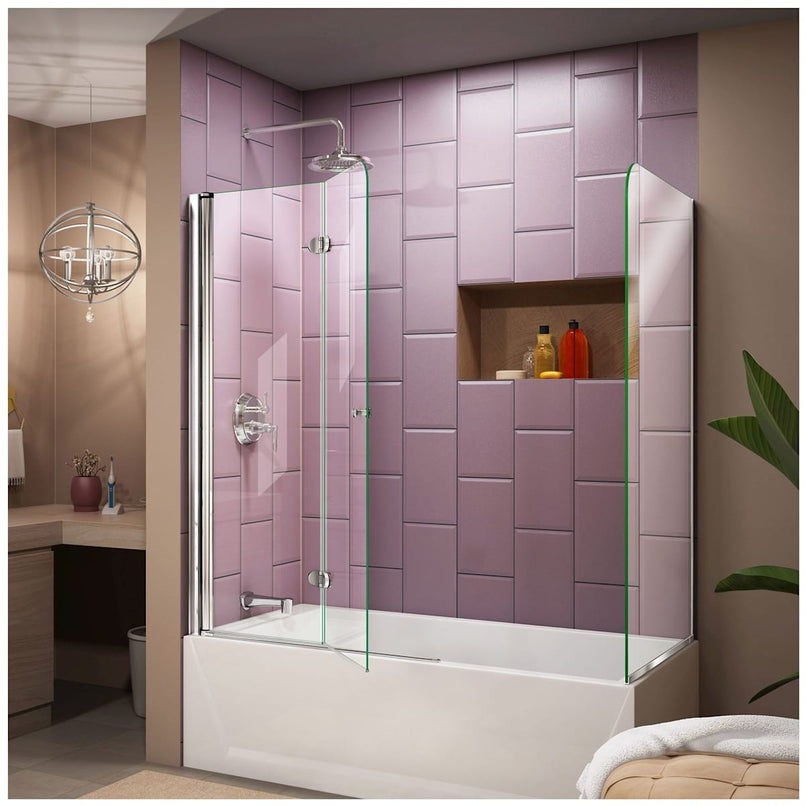 AquaFold 58" High x 56" Wide x 30" Deep Pivot Frameless Shower Enclosure with Clear Glass - image 4