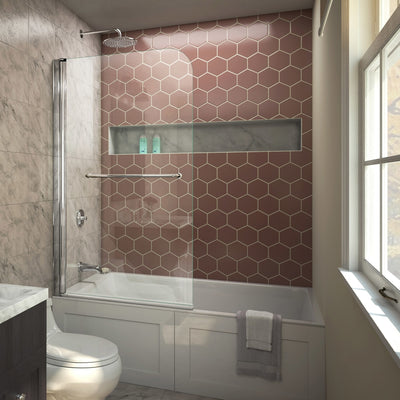 AquaSwing 58" High x 34" Wide Hinged Frameless Tub Door with Clear Glass - image 1