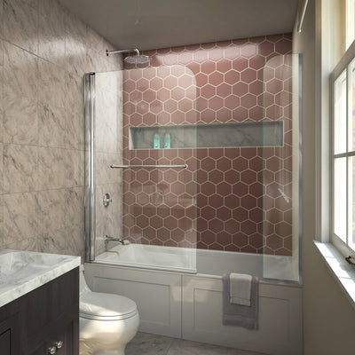 AquaSwing 58" High x 60" Wide Hinged Frameless Tub Door with Clear Glass - image 1