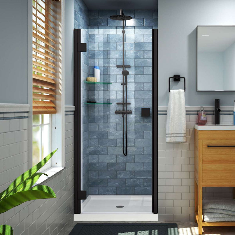 Lumen 72" High x 40" Wide Hinged Semi Frameless Shower Door with Clear Glass - image 1