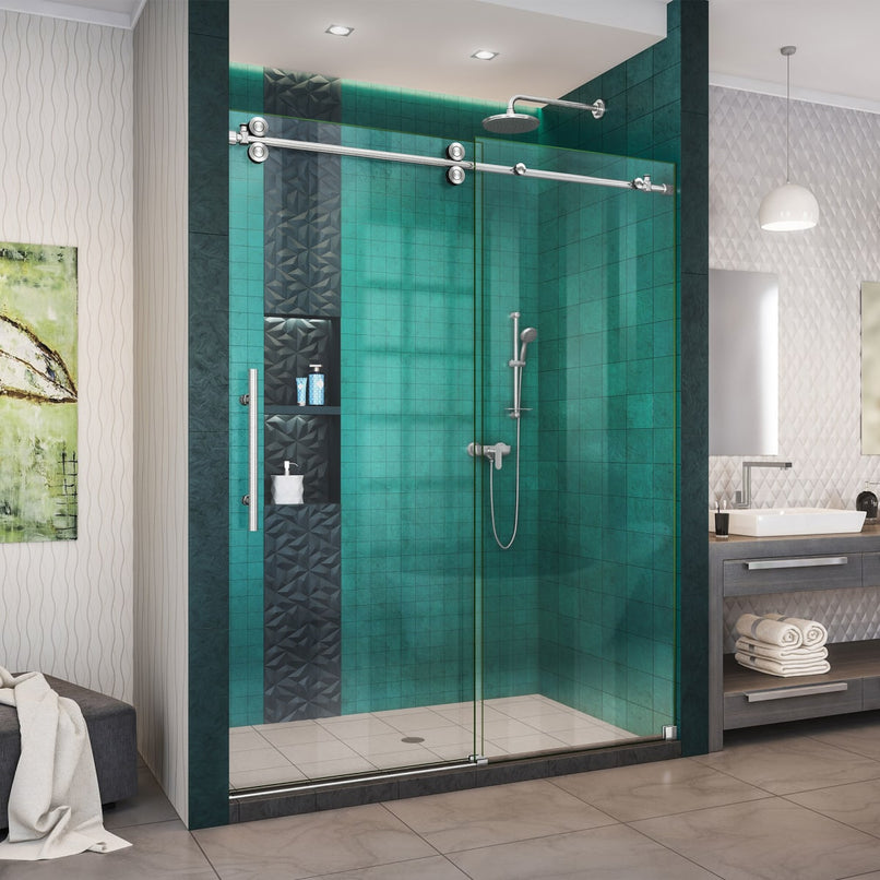 Enigma-XO 76" High x 60" Wide Sliding Frameless Shower Door with Clear Glass - image 1
