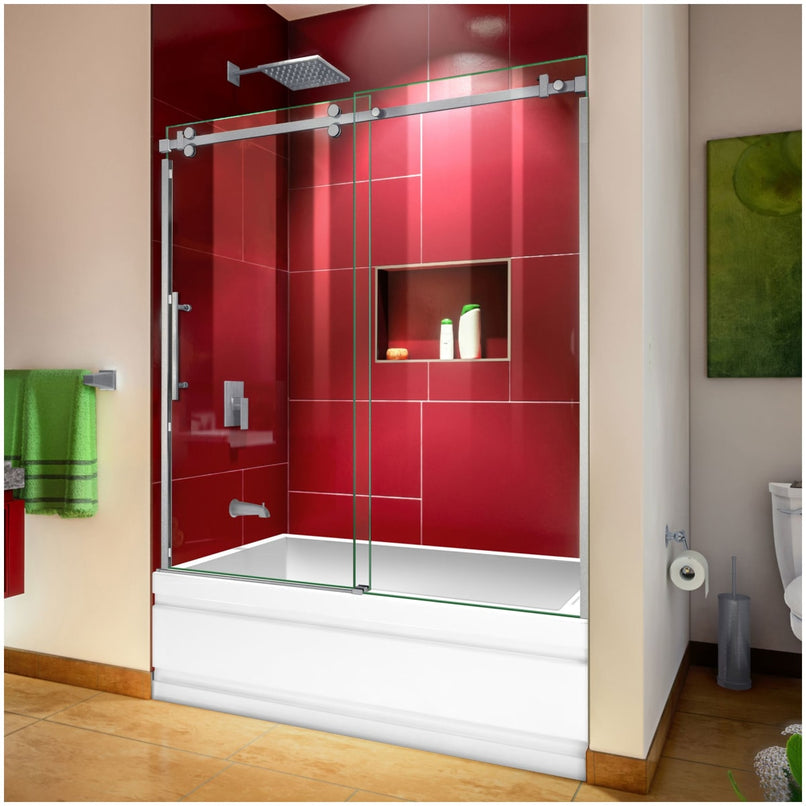 Enigma Sky 62" High x 60" Wide Sliding Frameless Shower Door with Clear Glass - image 1