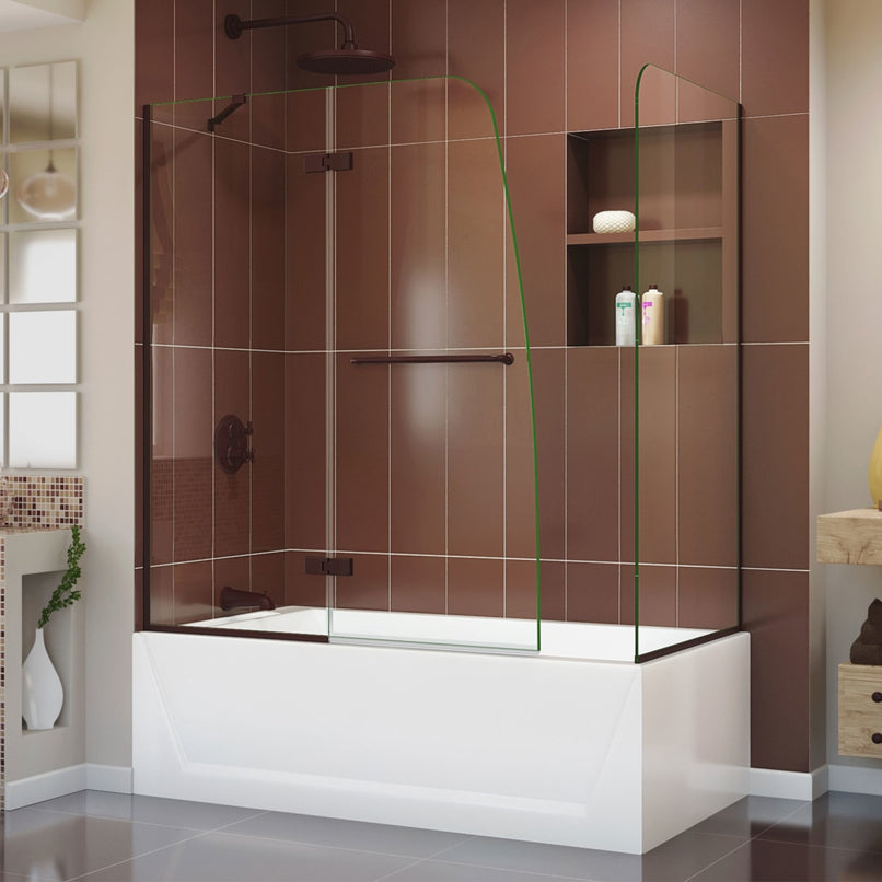 Aqua Ultra 58" High x 60" Wide Hinged Frameless Tub and Shower Screen with Tempered Glass - image 1
