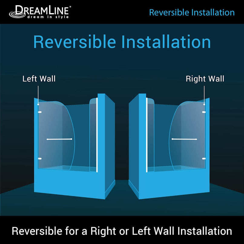 Aqua Uno 56 - 60" W x 58" H Frameless Hinged Tub Door with Extender Panel - image 3