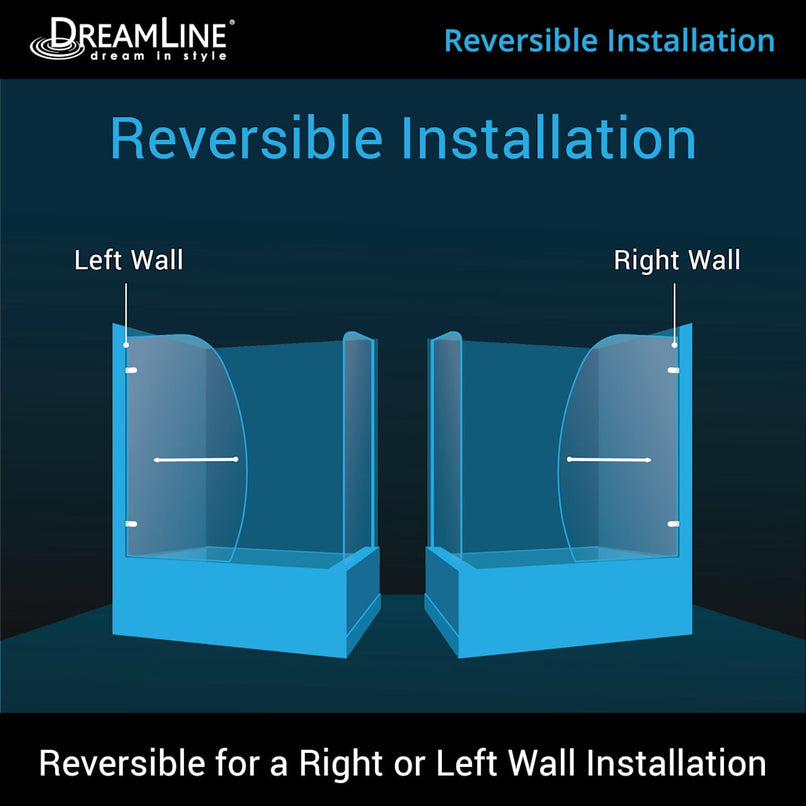 Aqua Uno 56 - 60" W x 30 " D x 58" H Frameless Hinged Tub Door with Return Panel - image 3