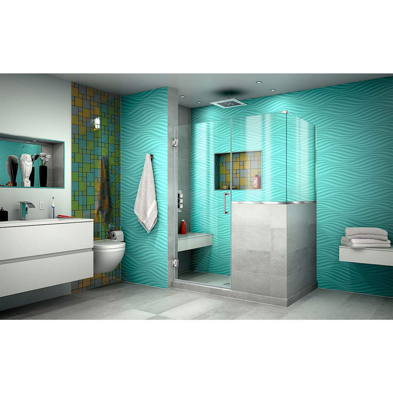 Unidoor Plus 72" High x 47" Wide x 36-3/8" Deep Hinged Frameless Shower Enclosure with Clear Glass and 34" x 36" Buttress Panel - image 4