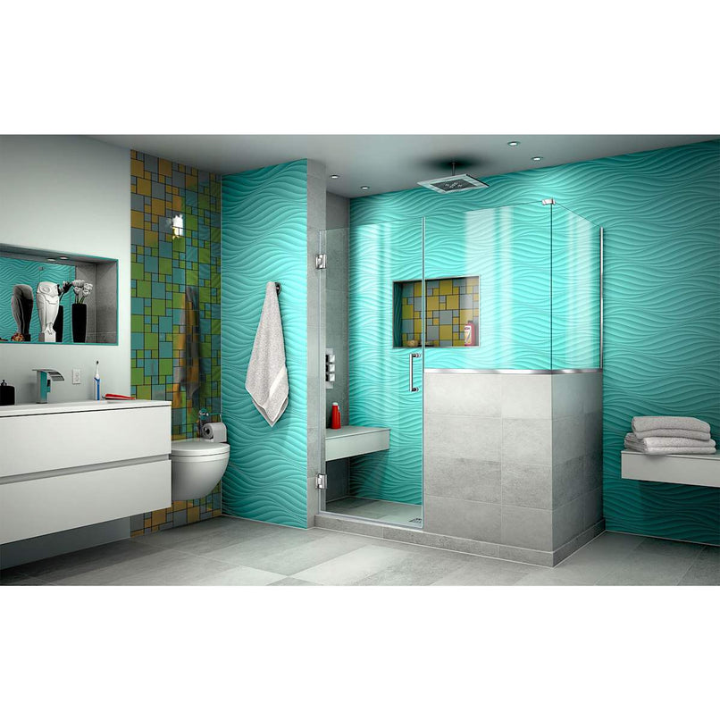 Unidoor Plus 72" High x 57" Wide x 36-3/8" Deep Hinged Frameless Shower Enclosure with Clear Glass and 36" x 36" Buttress Panel - image 5