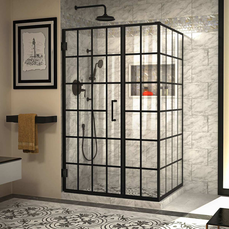 Unidoor Toulon 72" High x 45-7/8" Wide x 34-3/8" Deep Hinged Frameless Shower Enclosure with Clear Glass - image 1