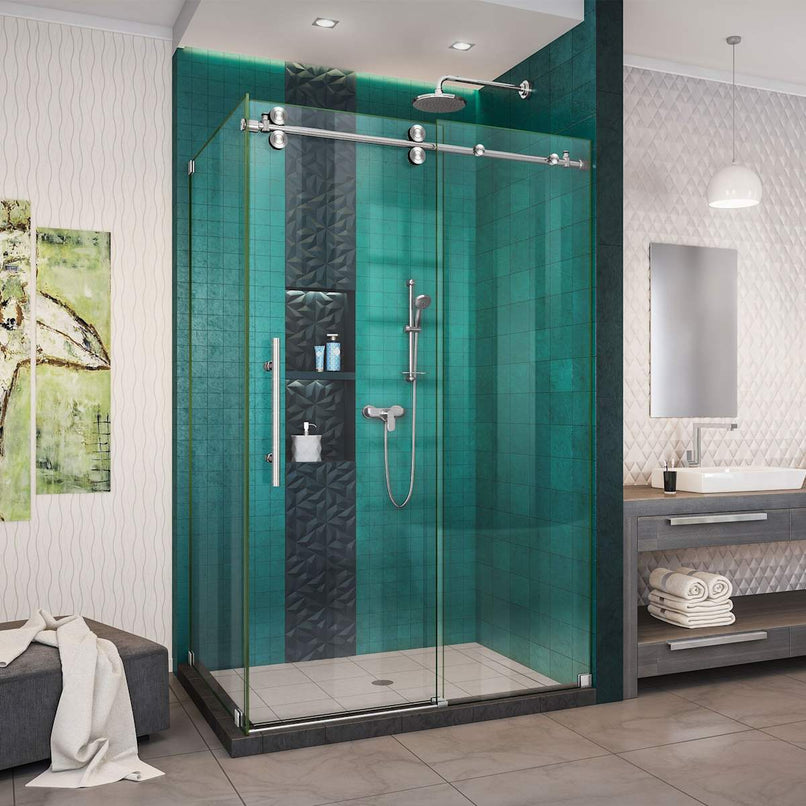 Enigma-XO 32 1/2" D x 44 3/8 - 48 3/8" W x 76" H Fully Frameless Sliding Shower Enclosure - image 4