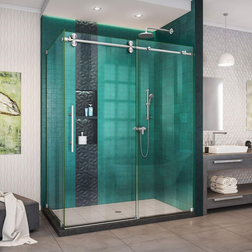 Enigma-XO 76" High x 54" Wide x 32-1/2" Deep Sliding Frameless Shower Enclosure with Clear Glass - image 4