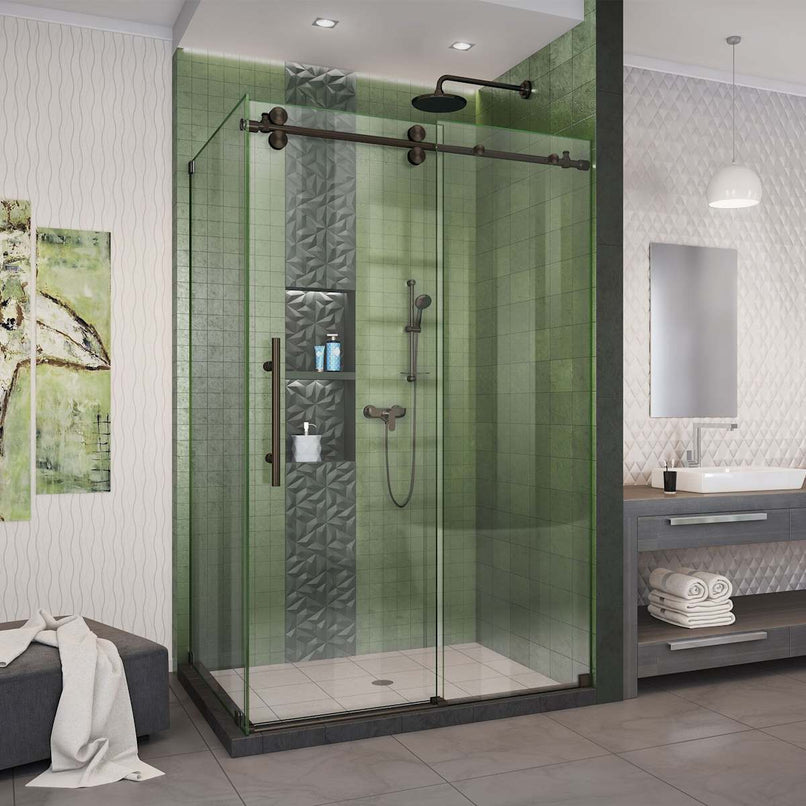 Enigma-XO 34 1/2" D x 44 3/8 - 48 3/8" W x 76" H Fully Frameless Sliding Shower Enclosure - image 6