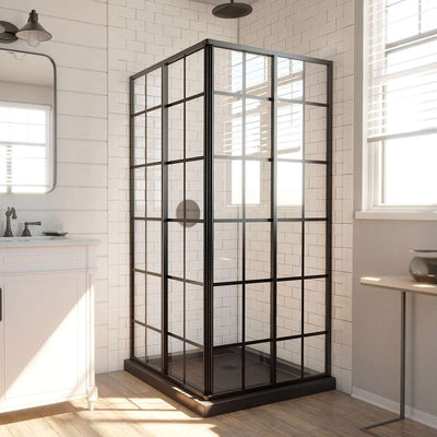 French Corner 72" High x 40-7/16" Wide x 40-7/16" Deep Sliding Framed Shower Enclosure with Patterned Glass - image 1