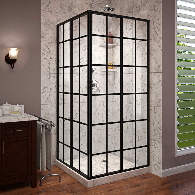 French Corner 72" High x 40-7/16" Wide x 40-7/16" Deep Sliding Framed Shower Enclosure with Patterned Glass - image 3
