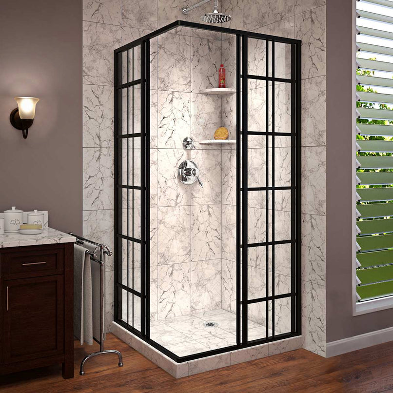 French Corner 72" High x 40-7/16" Wide x 40-7/16" Deep Sliding Framed Shower Enclosure with Patterned Glass - image 4