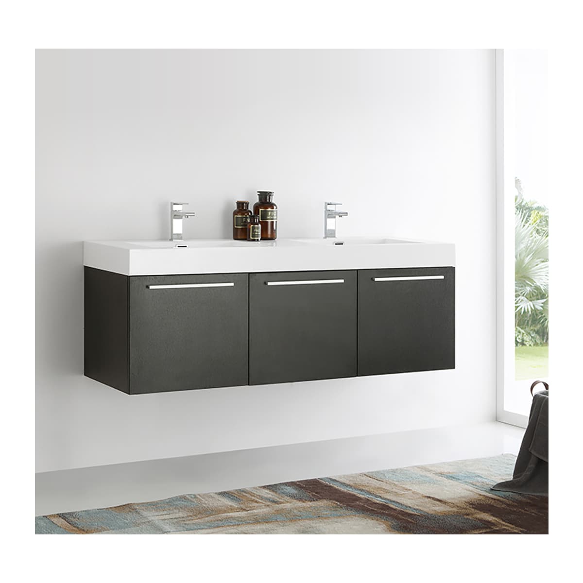 Vista 59" Double Wall Mounted Wood Vanity Cabinet Only - Less Vanity Top