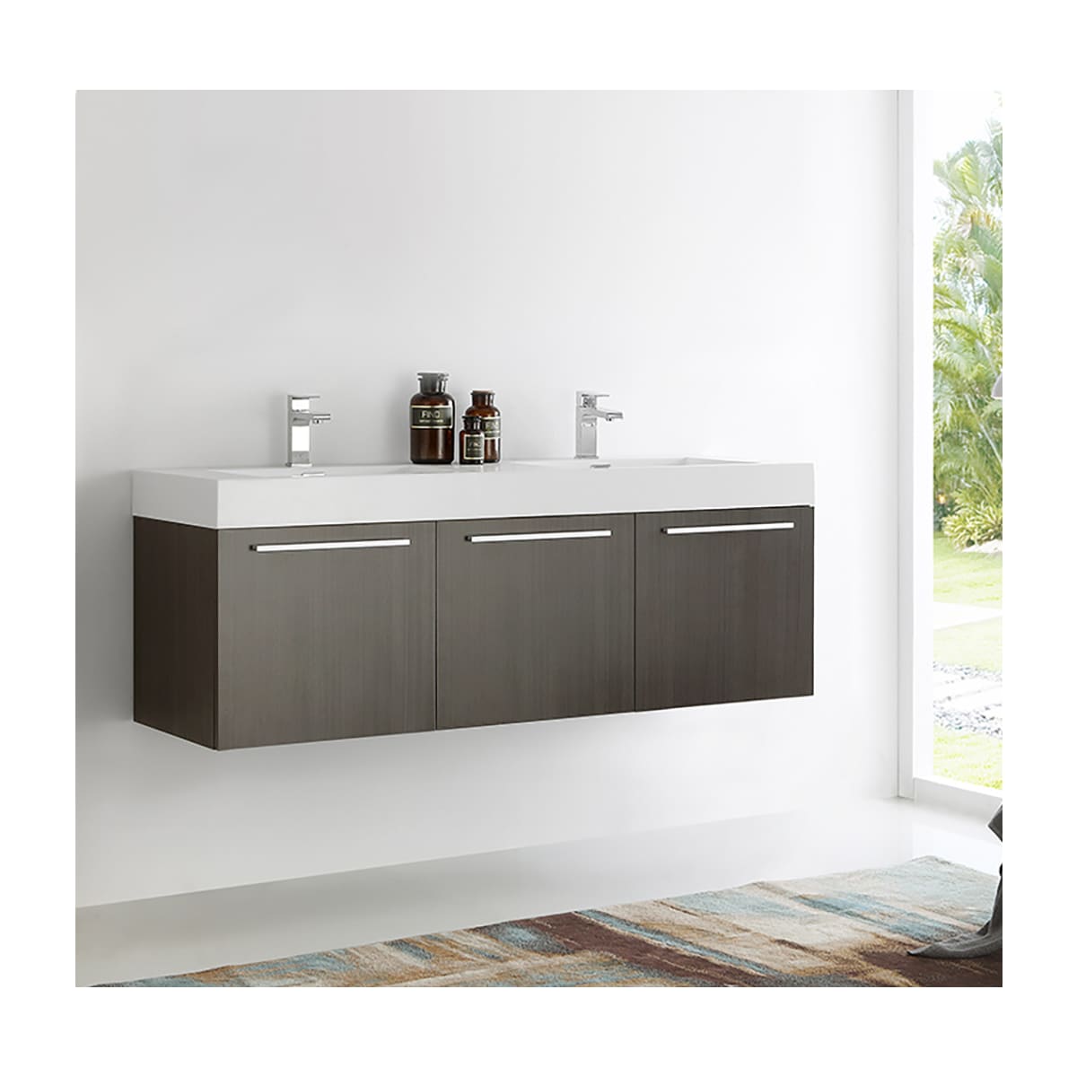 Vista 59" Double Wall Mounted Wood Vanity Cabinet Only - Less Vanity Top