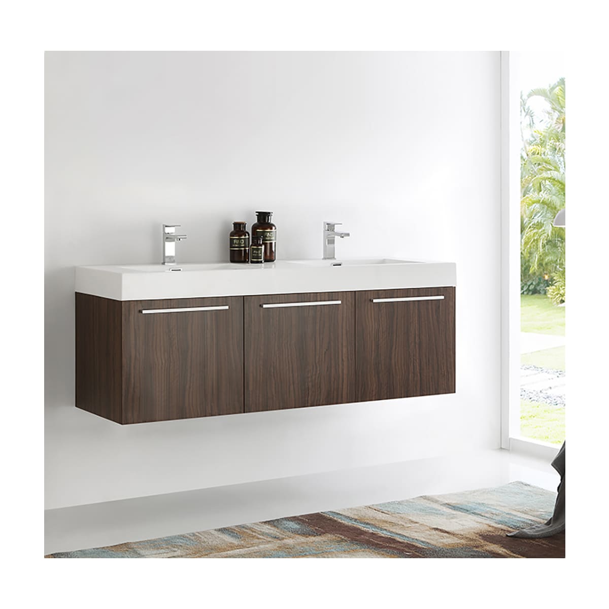 Vista 59" Double Wall Mounted Wood Vanity Cabinet Only - Less Vanity Top