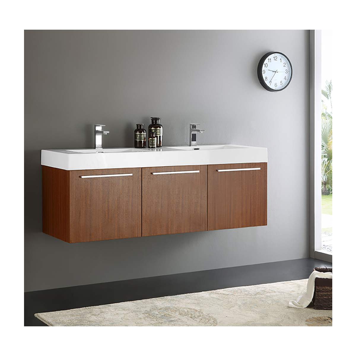 Vista 59" Double Wall Mounted Wood Vanity Cabinet Only - Less Vanity Top