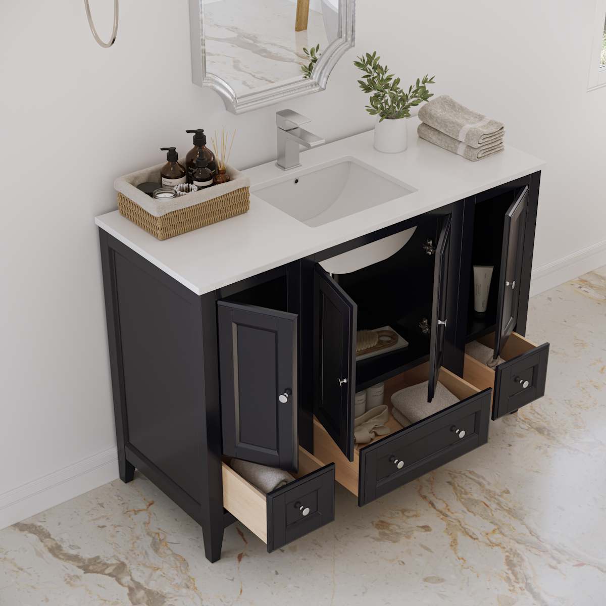 Oxford 48" Free Standing Single Basin Vanity Set with Cabinet and Quartz Vanity Top