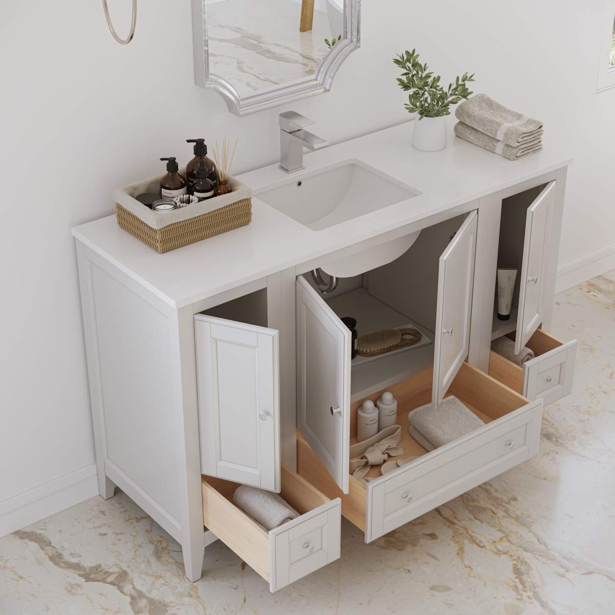 Oxford 54" Free Standing Single Basin Vanity Set with Cabinet and Quartz Vanity Top