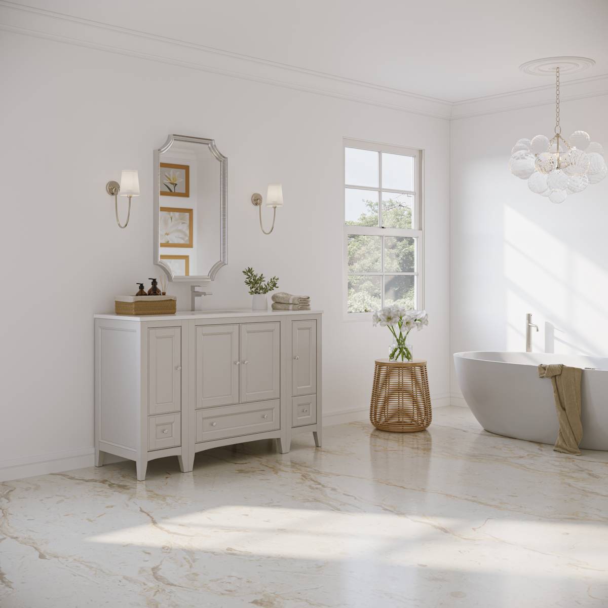 Oxford 54" Free Standing Single Basin Vanity Set with Cabinet and Quartz Vanity Top