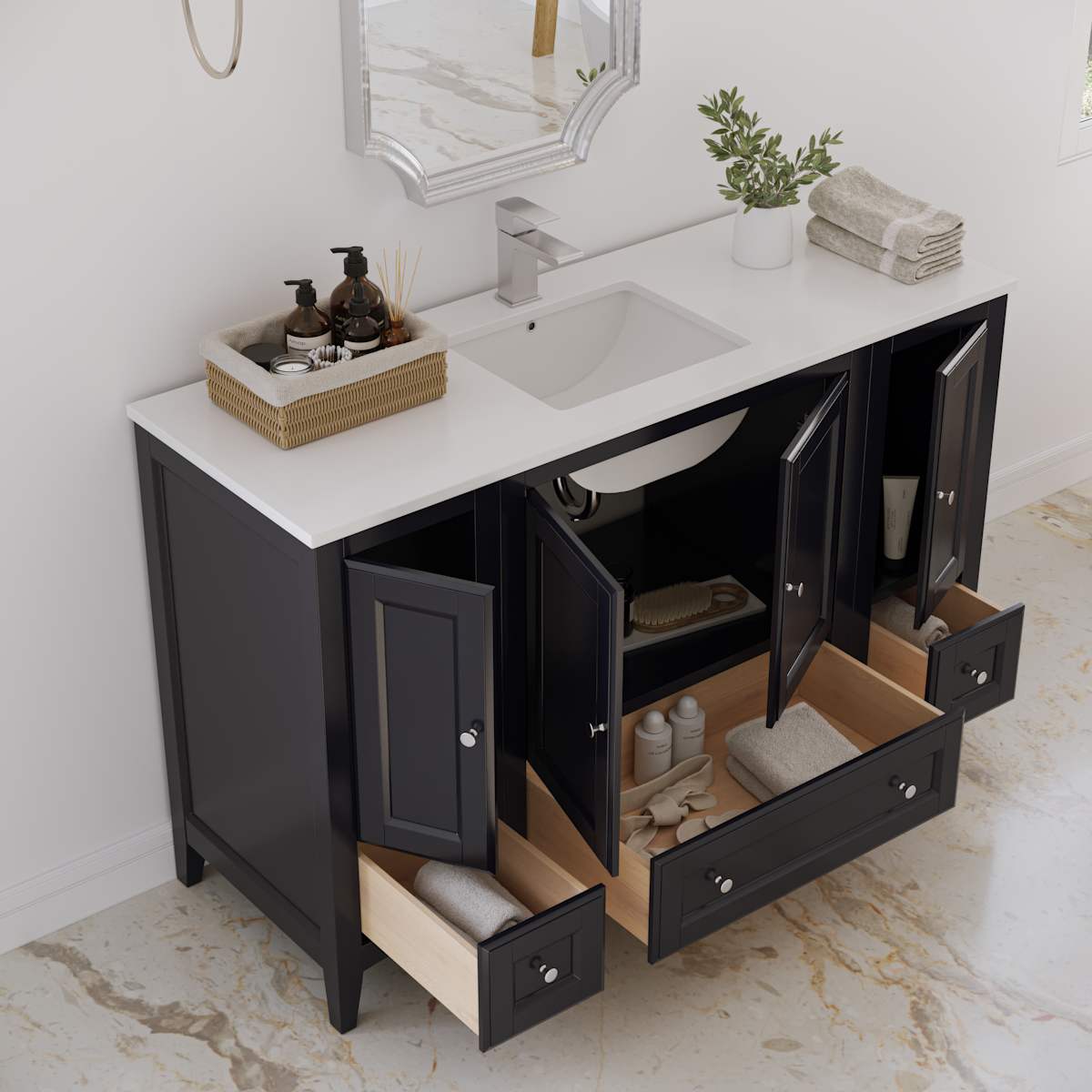 Oxford 54" Free Standing Single Basin Vanity Set with Cabinet and Quartz Vanity Top