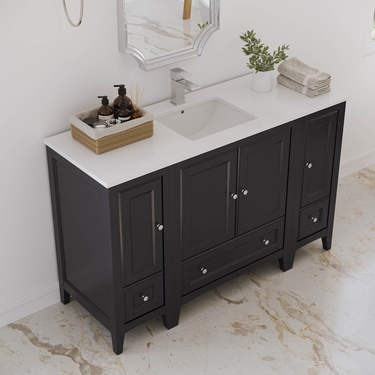 Oxford 54" Free Standing Single Basin Vanity Set with Cabinet and Quartz Vanity Top