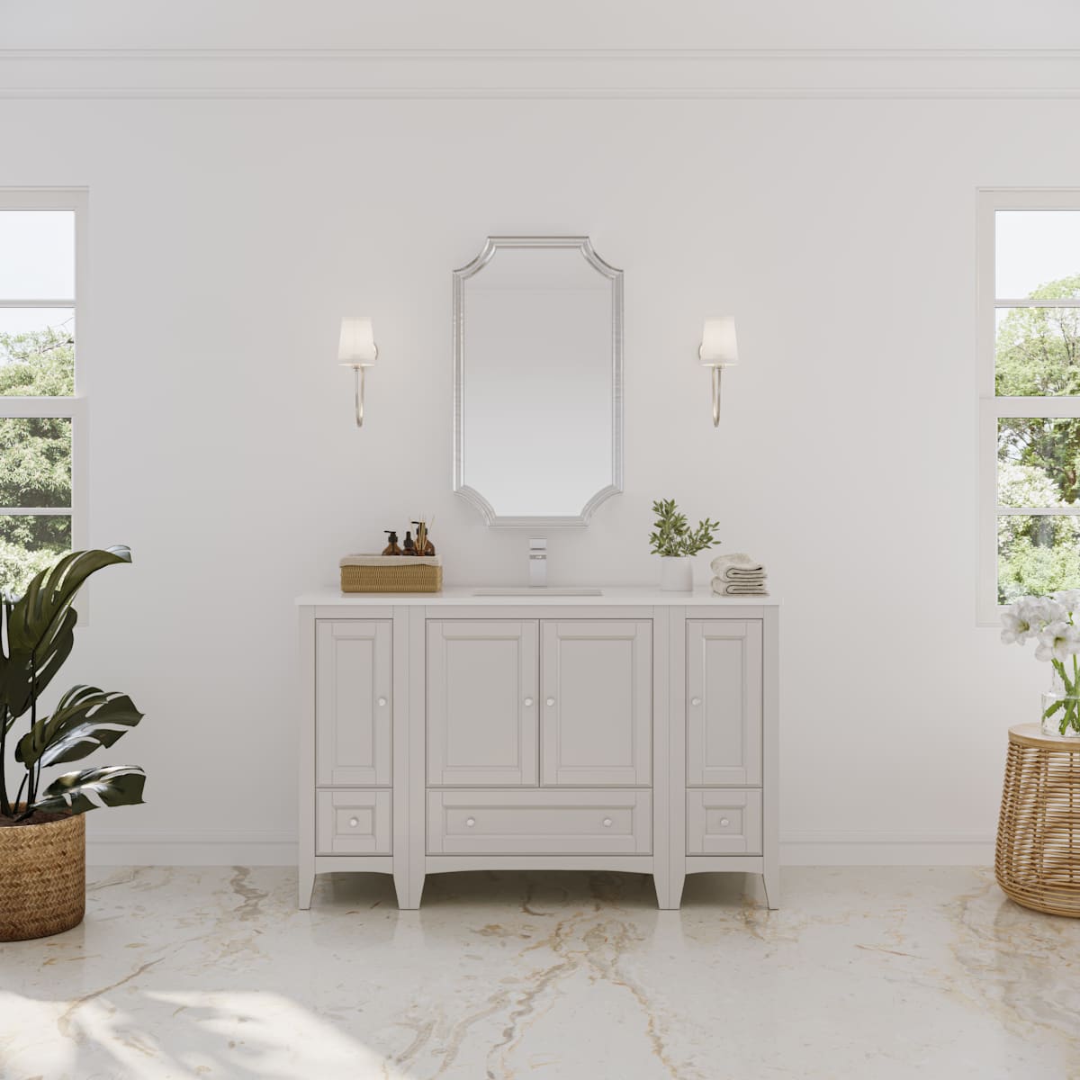 Oxford 54" Free Standing Single Basin Vanity Set with Cabinet and Quartz Vanity Top