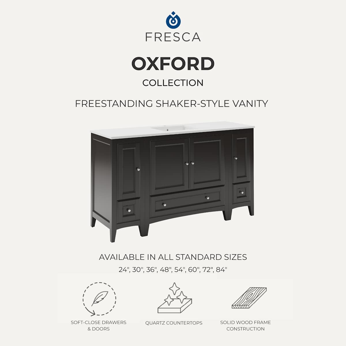 Oxford 60" Single Free Standing Vanity Cabinet - Less Vanity Top - image 7