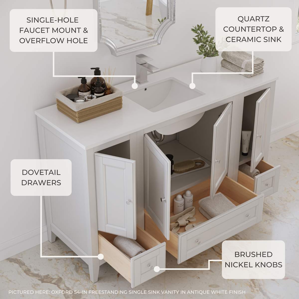 Oxford 60" Single Free Standing Vanity Cabinet - Less Vanity Top