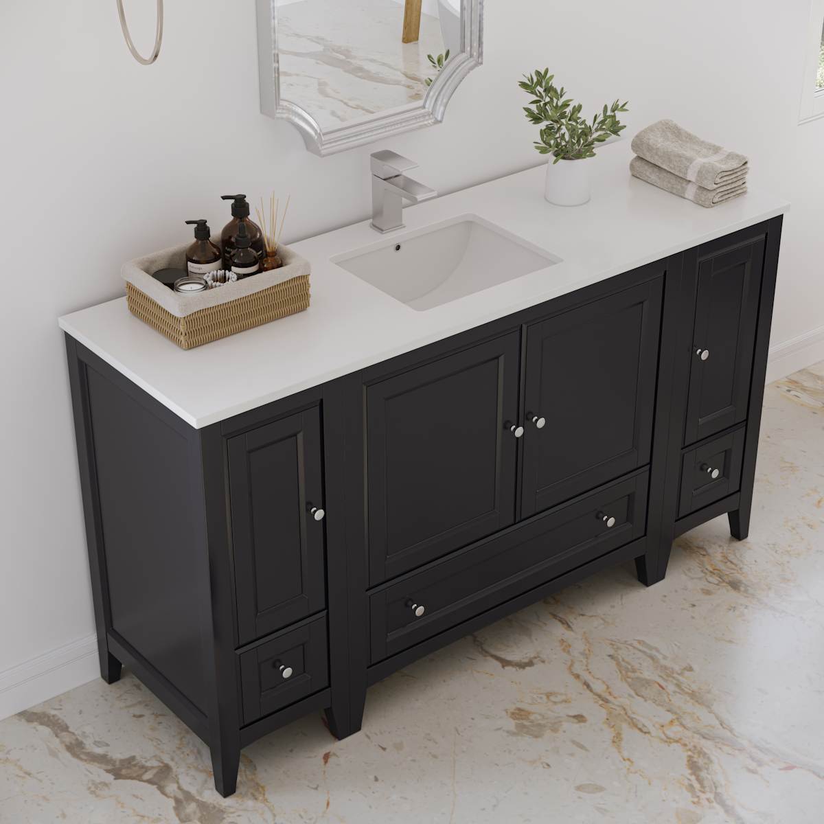 Oxford 60" Free Standing Single Basin Vanity Set with Cabinet and Quartz Vanity Top