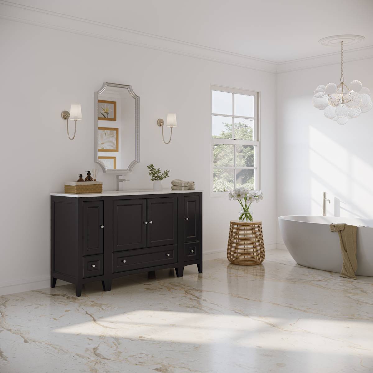 Oxford 60" Free Standing Single Basin Vanity Set with Cabinet and Quartz Vanity Top