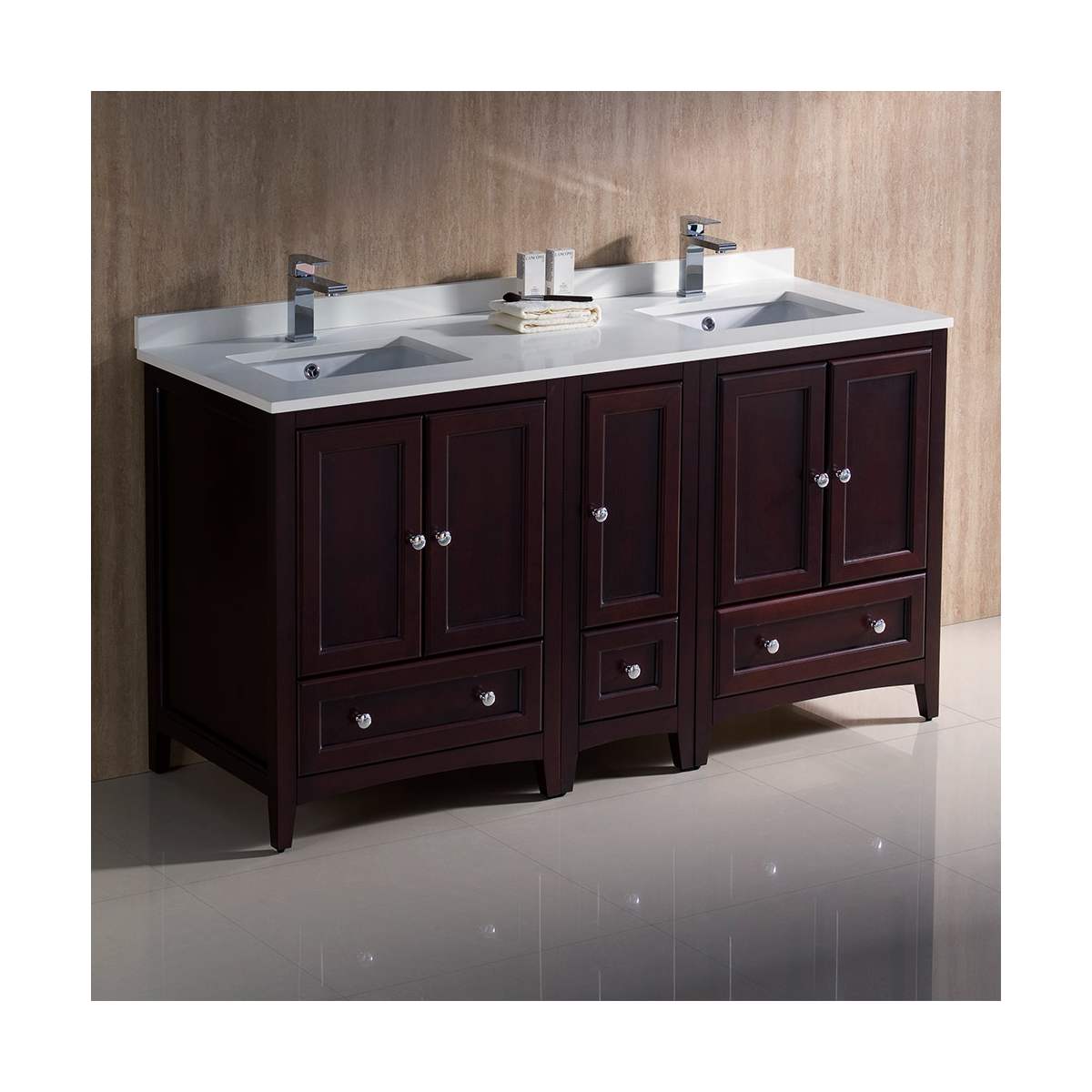 Oxford 60" Free Standing Double Basin Vanity Set with Cabinet and Quartz Vanity Top