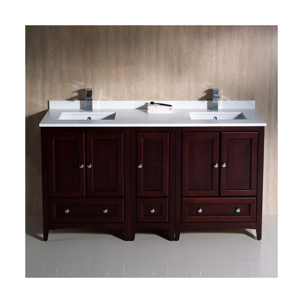 Oxford 60" Free Standing Double Basin Vanity Set with Cabinet and Quartz Vanity Top