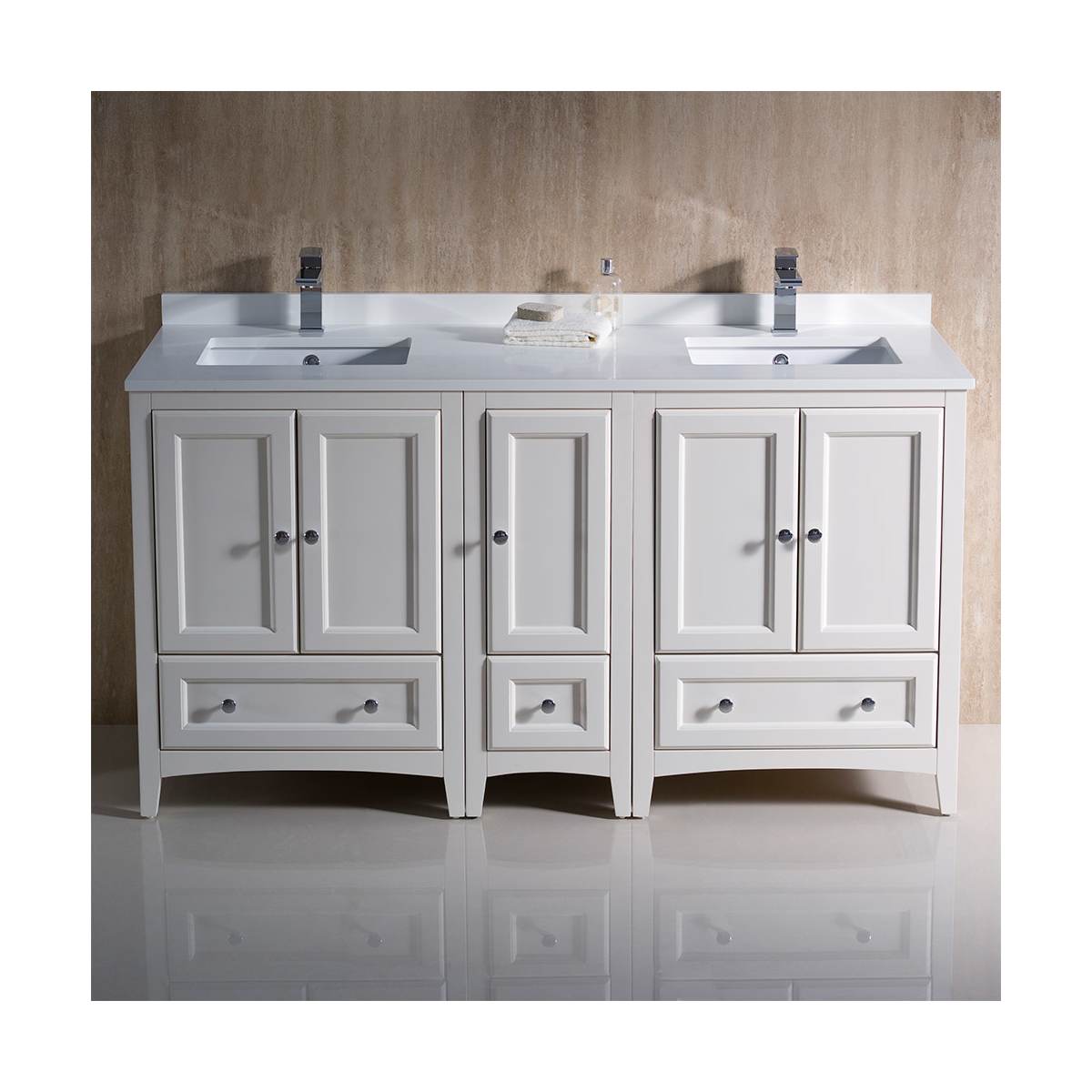 Oxford 60" Free Standing Double Basin Vanity Set with Cabinet and Quartz Vanity Top
