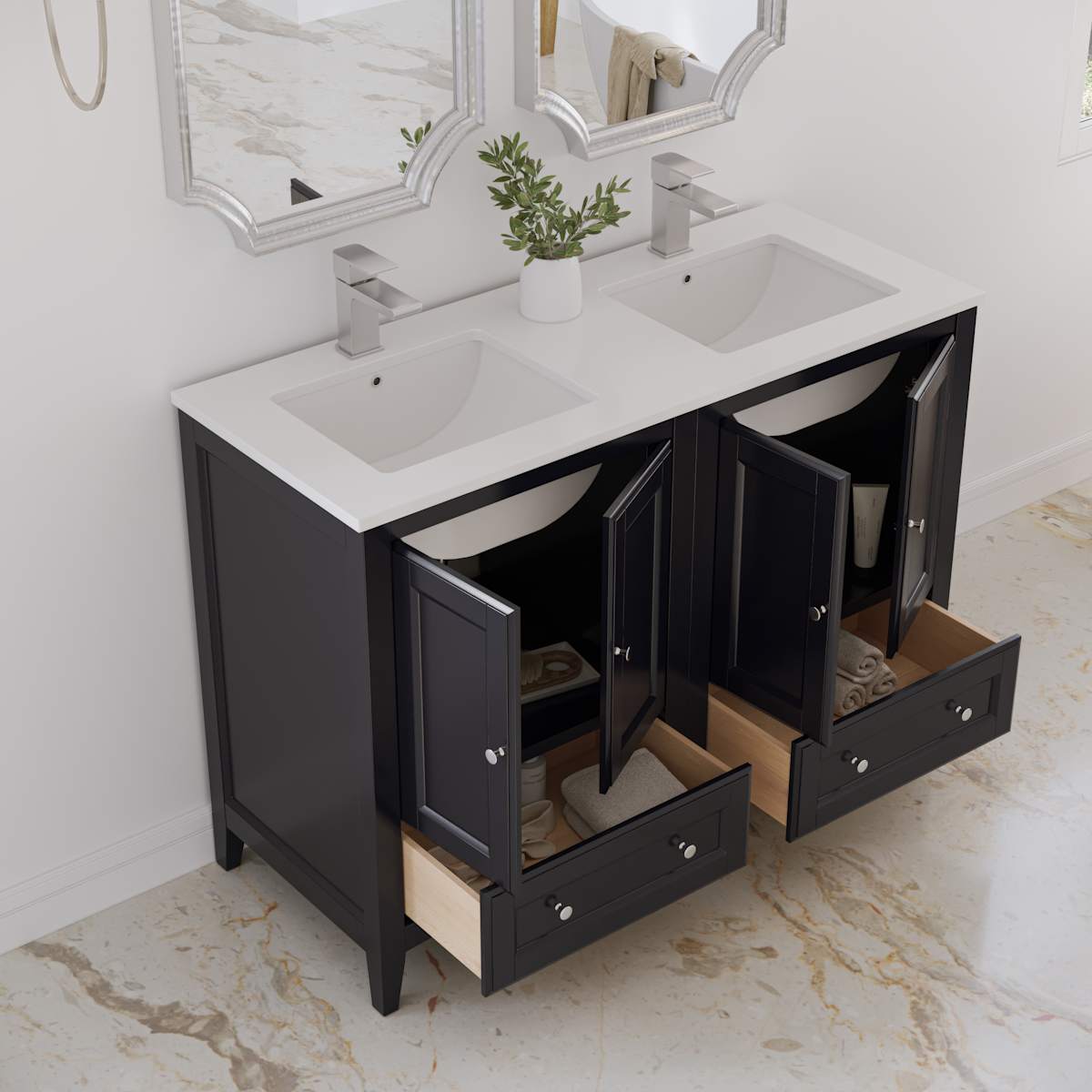 Oxford 48" Free Standing Double Basin Vanity Set with Cabinet and Quartz Vanity Top - image 11