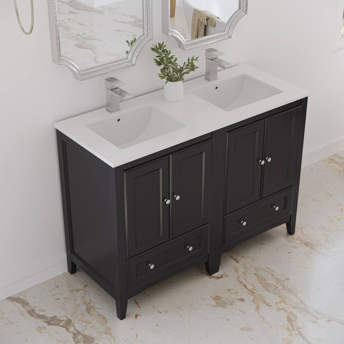 Oxford 48" Free Standing Double Basin Vanity Set with Cabinet and Quartz Vanity Top