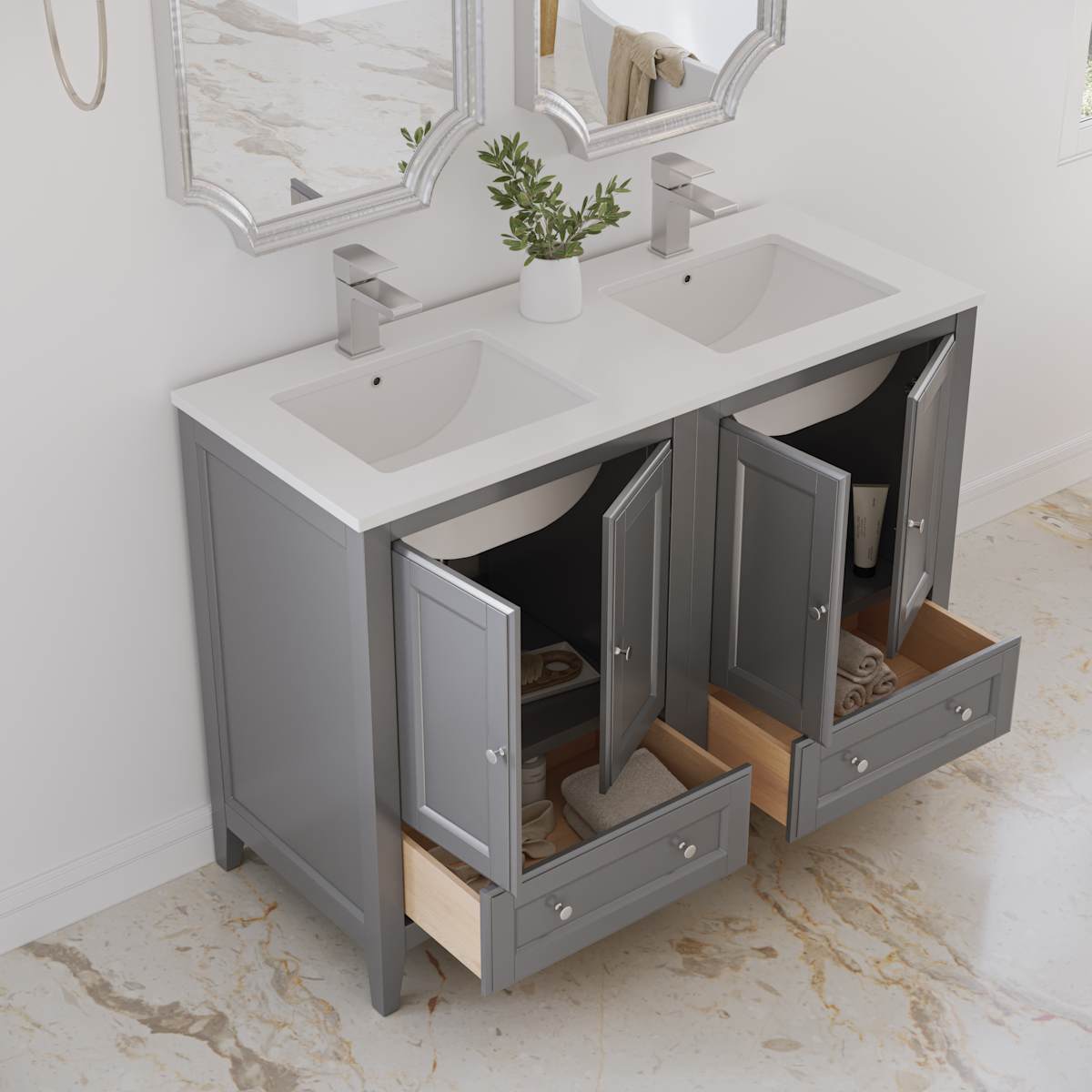 Oxford 48" Free Standing Double Basin Vanity Set with Cabinet and Quartz Vanity Top - image 15