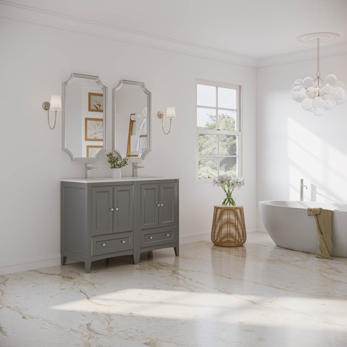 Oxford 48" Free Standing Double Basin Vanity Set with Cabinet and Quartz Vanity Top - image 17