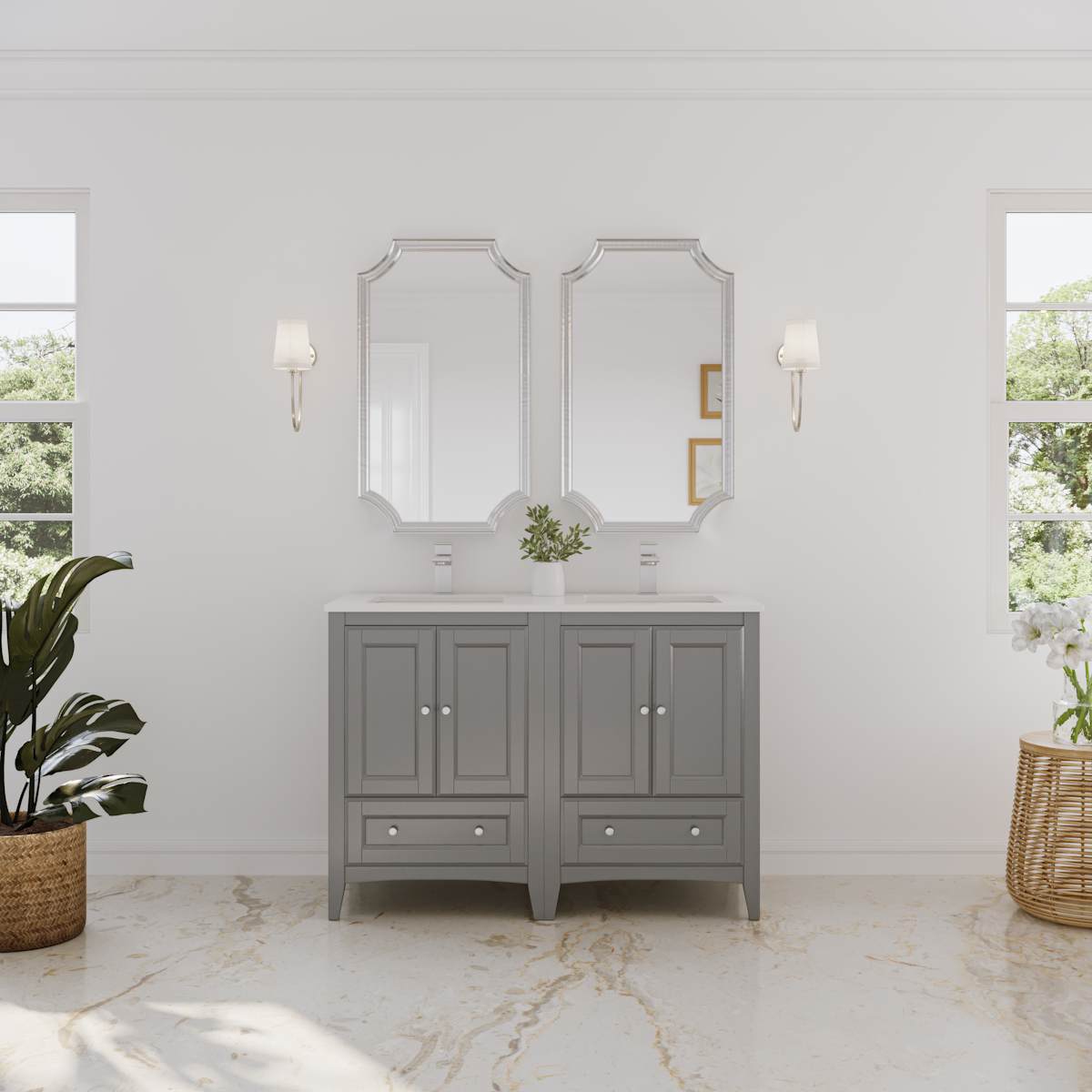 Oxford 48" Free Standing Double Basin Vanity Set with Cabinet and Quartz Vanity Top
