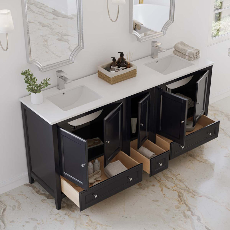 Oxford 72" Free Standing Double Basin Vanity Set with Cabinet and Quartz Vanity Top - image 3