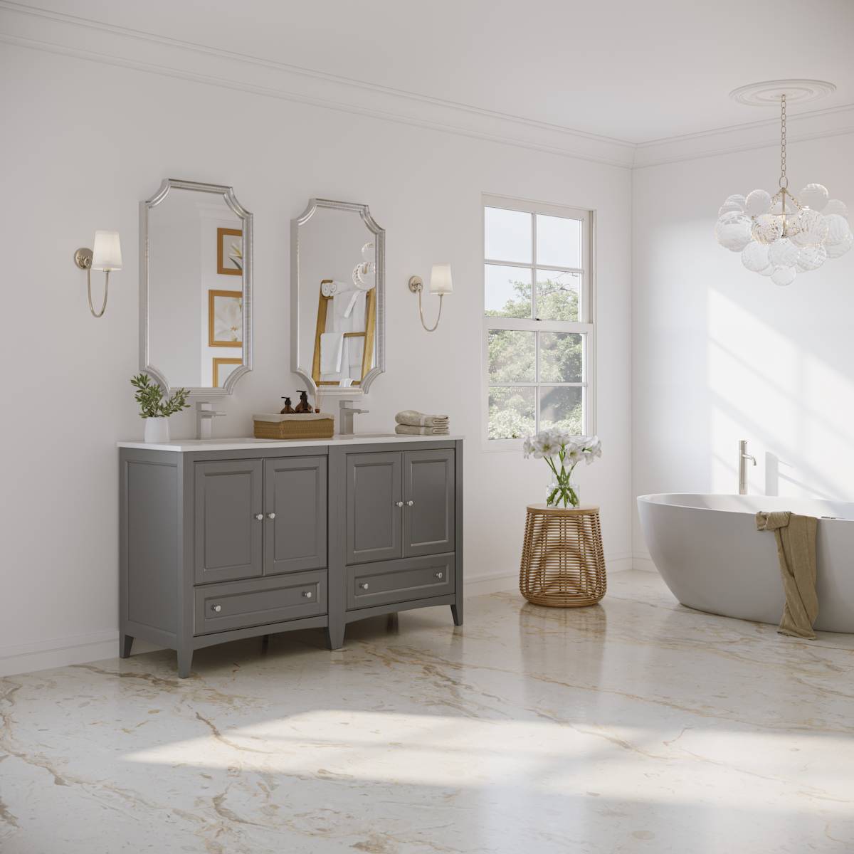Oxford 60" Free Standing Double Basin Vanity Set with Cabinet and Quartz Vanity Top