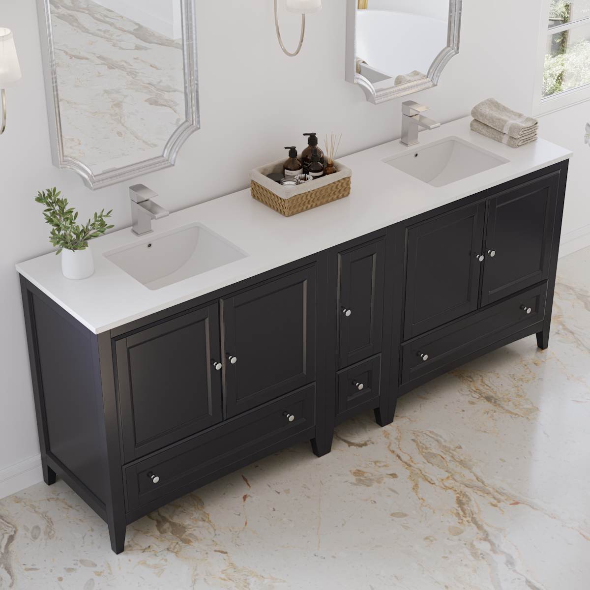 Oxford 84" Free Standing Double Basin Vanity Set with Cabinet and Quartz Vanity Top - image 12