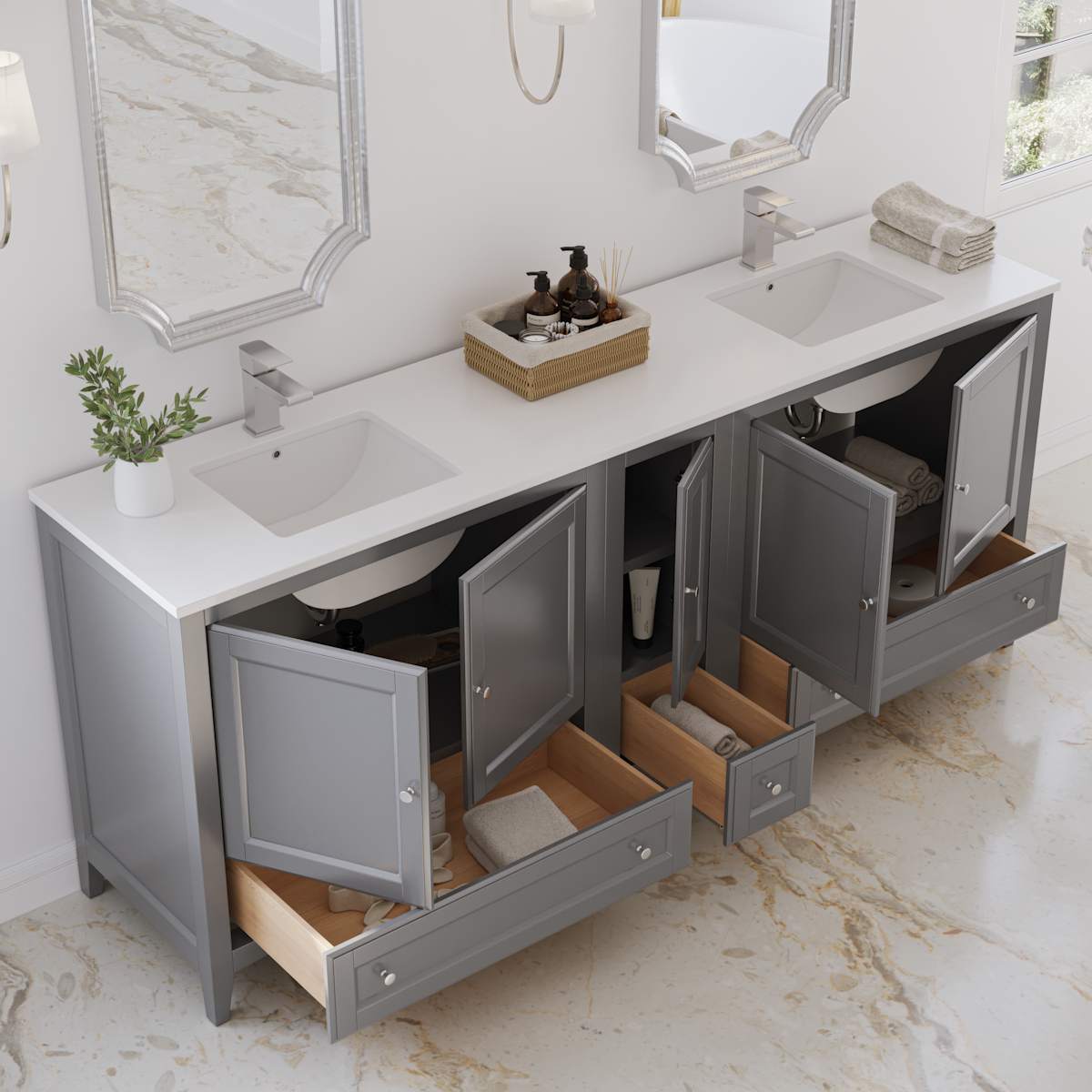 Oxford 84" Free Standing Double Basin Vanity Set with Cabinet and Quartz Vanity Top - image 15