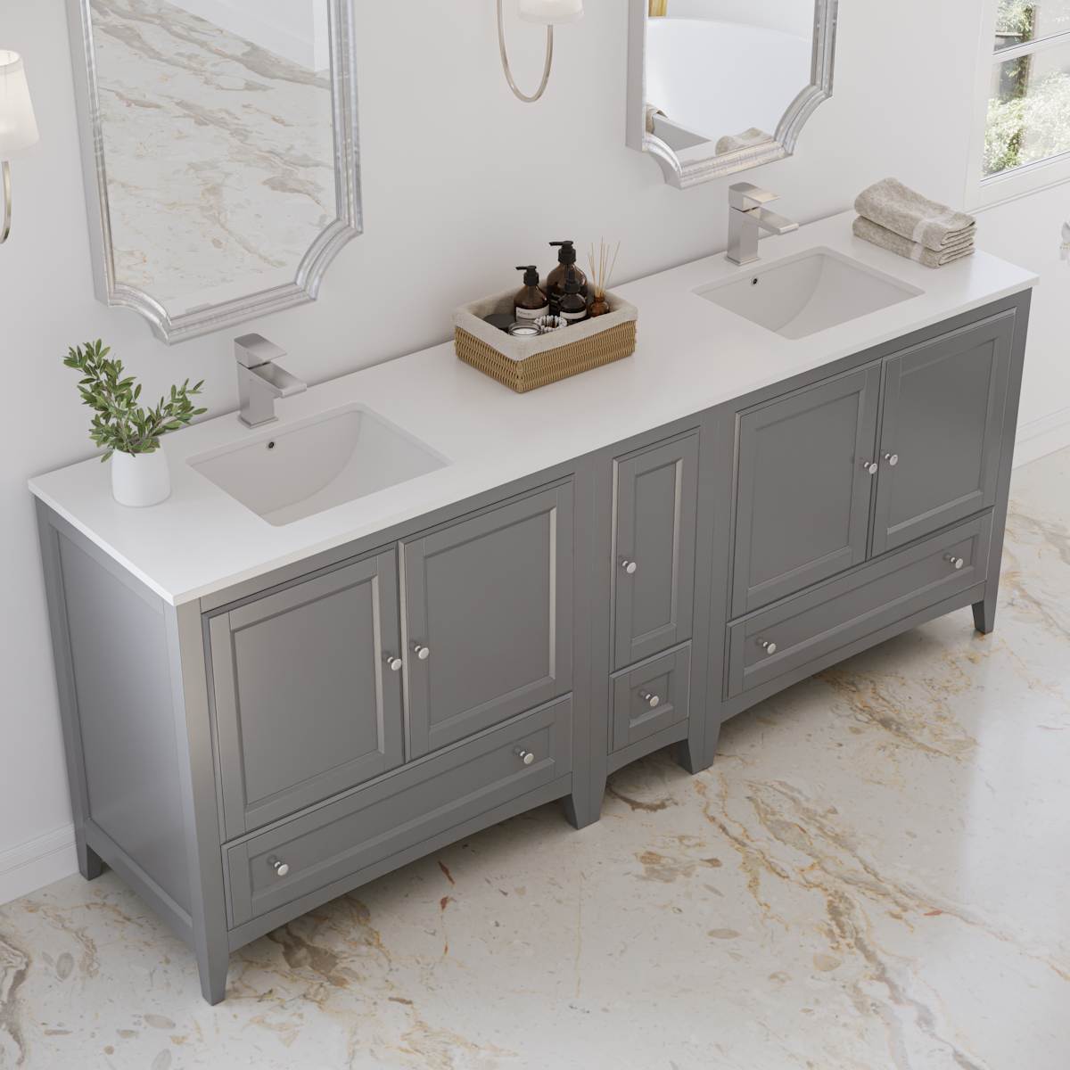 Oxford 84" Free Standing Double Basin Vanity Set with Cabinet and Quartz Vanity Top - image 16