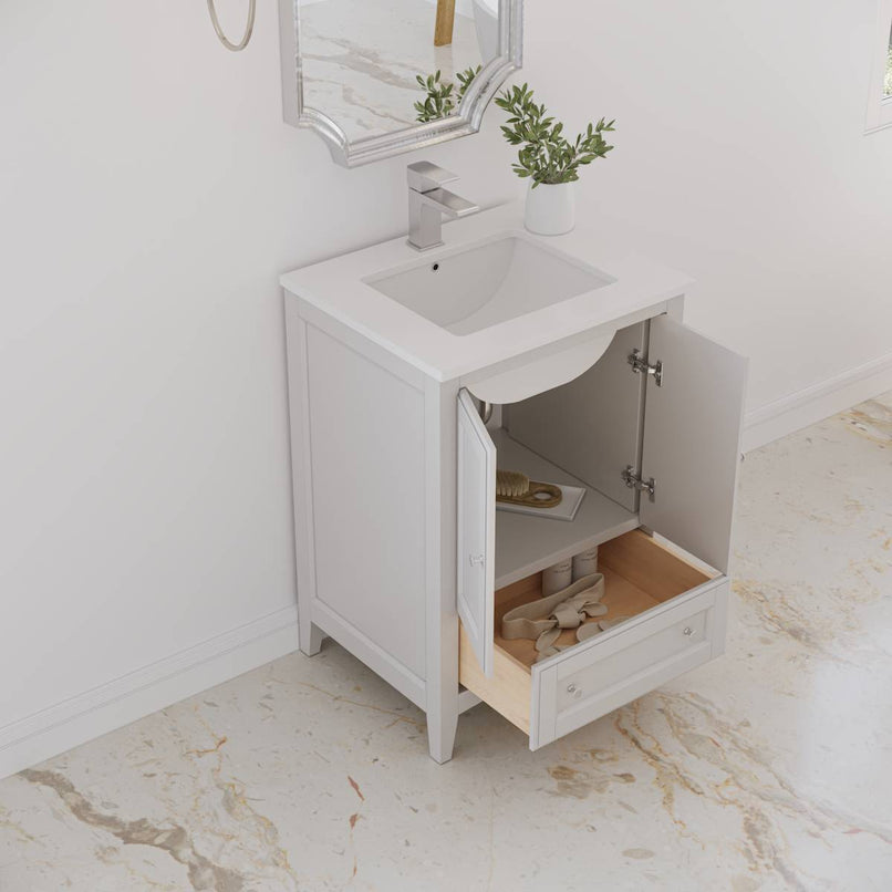 Oxford 24" Free Standing Single Basin Vanity Set with Cabinet and Quartz Vanity Top - image 3